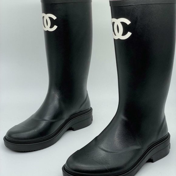 CHANEL REV Rubber PVC CC Logo Rainboots Rain Boots - Picture 1 of 11